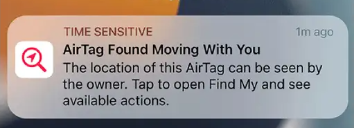 Alert that an AirTag was found moving with you