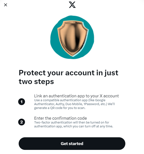 Prompt to protect your account in just two steps