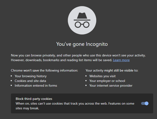Current information when You've gone Incognito