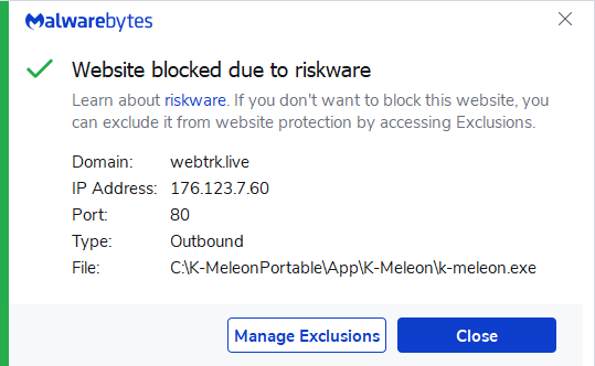 Malwarebytes blocks webtrk.live