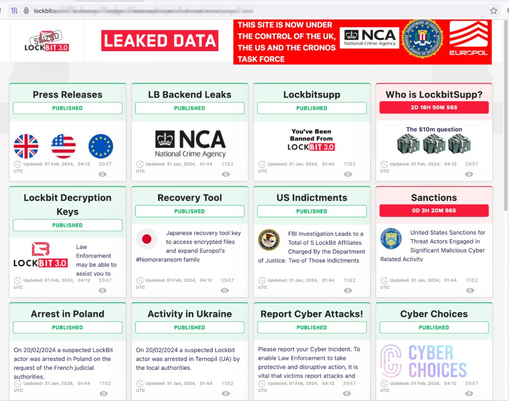 The LockBit website after its redecoration by the NCA