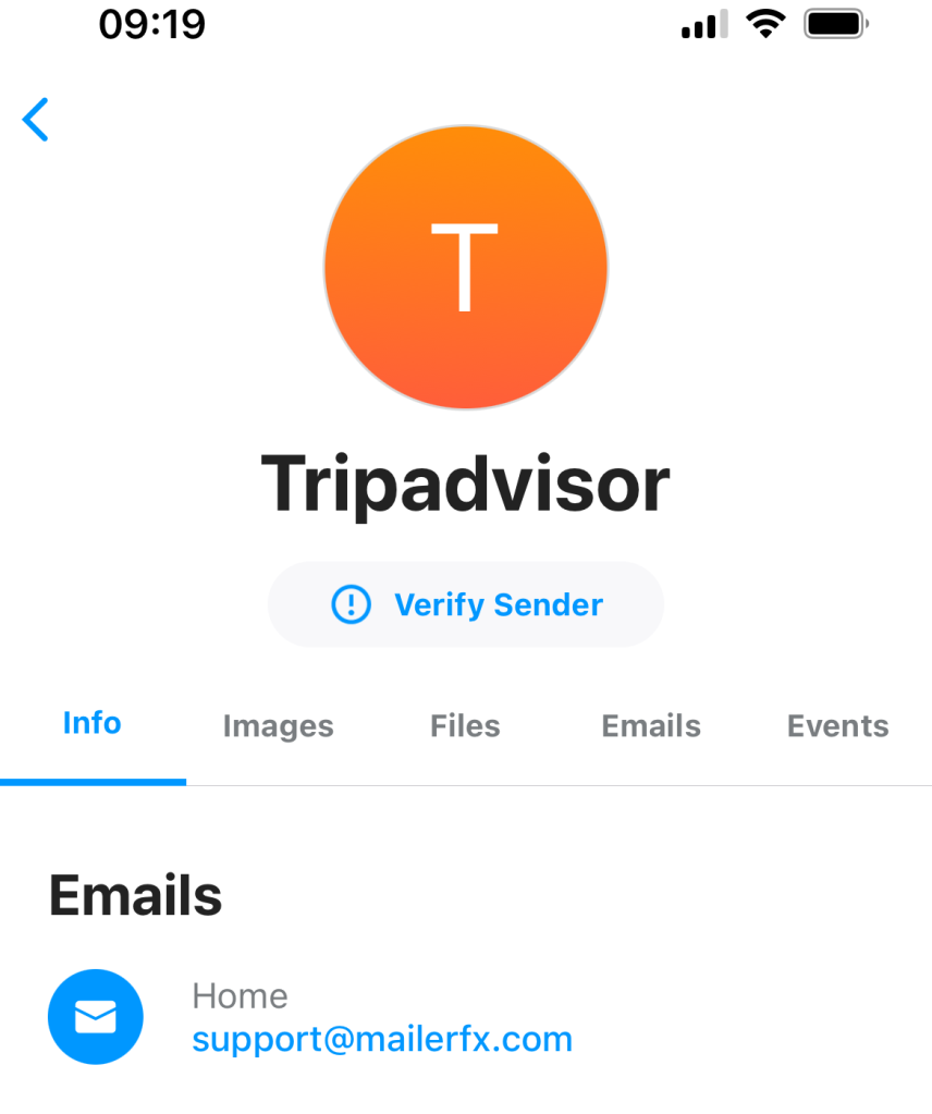 Email claiming to be from Tripadvisor