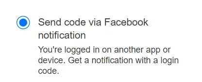 Send code via Facebook notification option to reset login