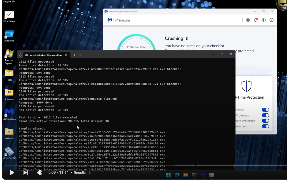 A screenshot of Malwarebytes Premium crushing it