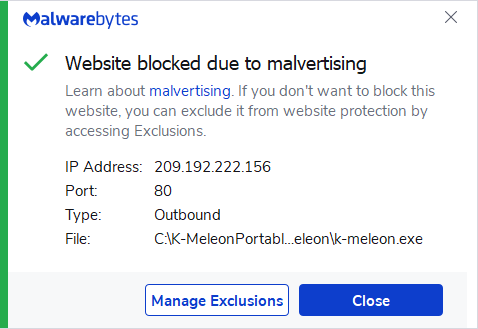 Malwarebytes blocks 209.192.222.156
