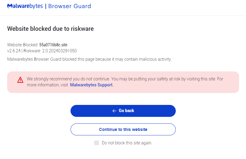 Malwarebytes blocks 55a0716b8c.site