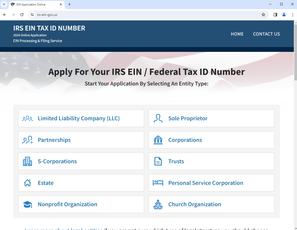 fake site to apply for IRS EIN Federal Tax ID Number