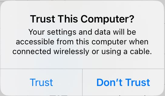 prompt on iPad asking to Trust the connected computer
