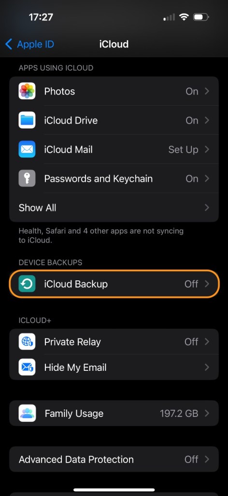 iCloud screen