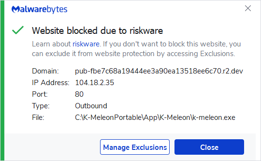 Malwarebytes blocks pub-fbe7c68a19444ee3a90ea13518ee6c70.r2.dev