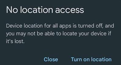 No location access warning Android