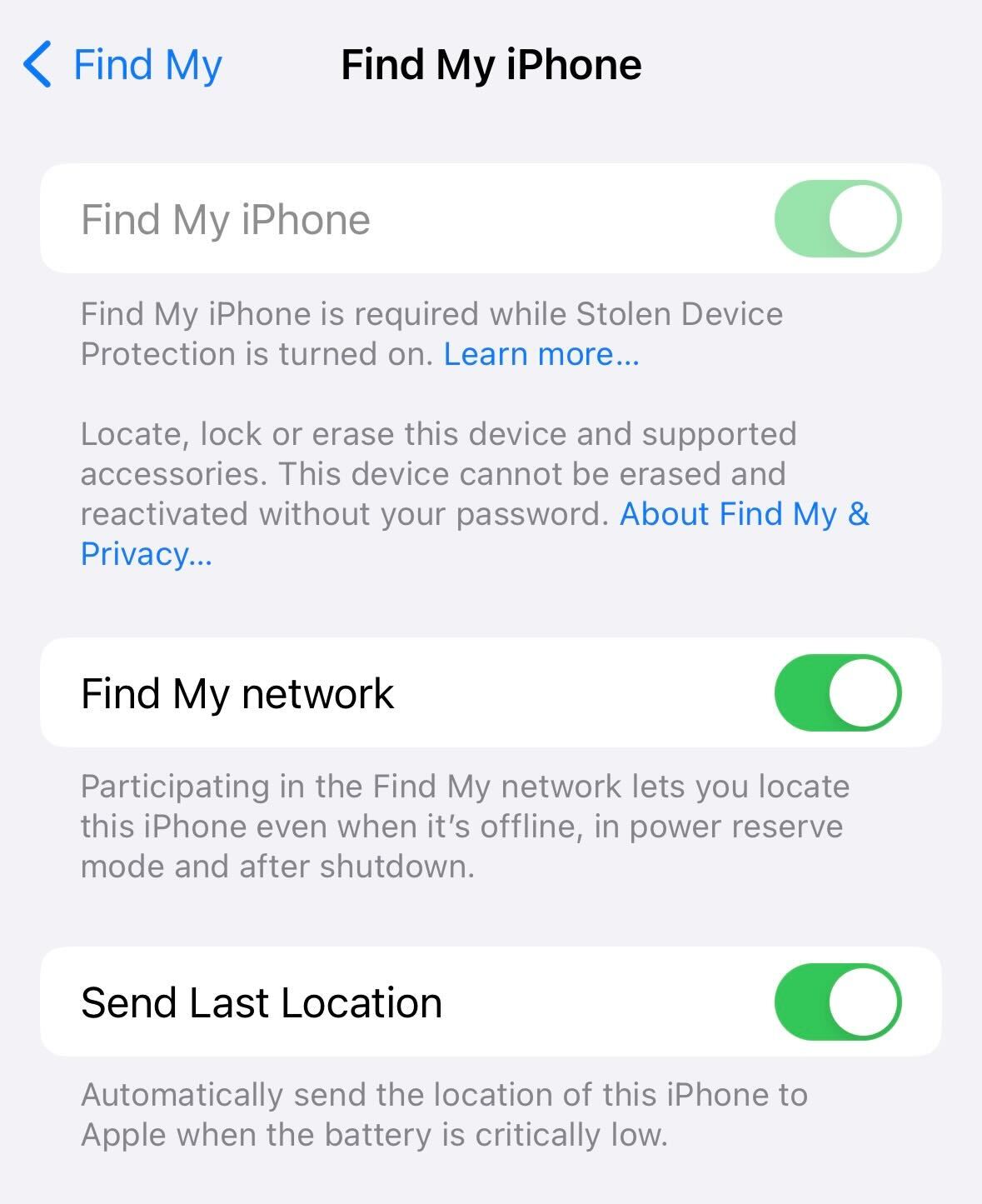 Find my iPhone screen showing how to turn off Find My iPhone