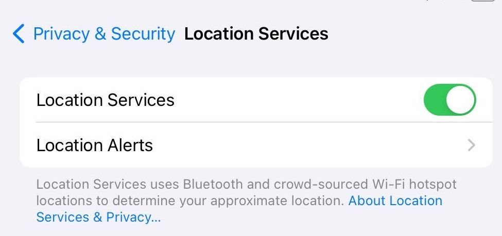 Location Services menu