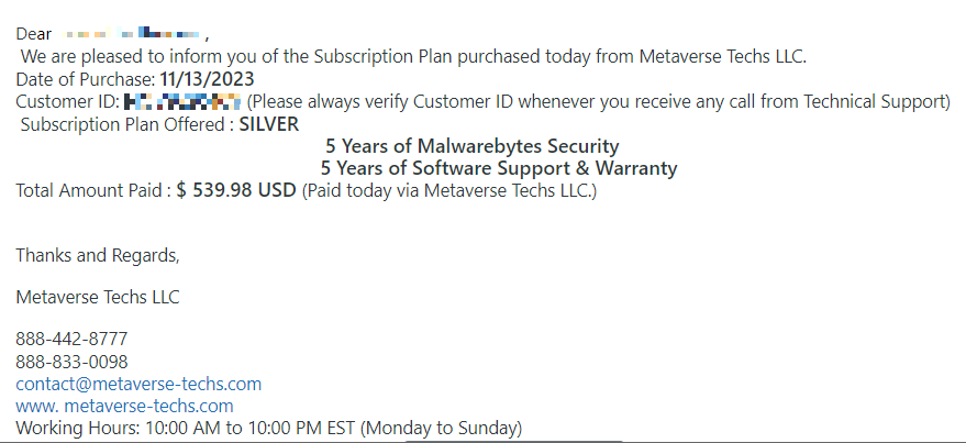 scammer selling overpriced copy of Malwarebytes