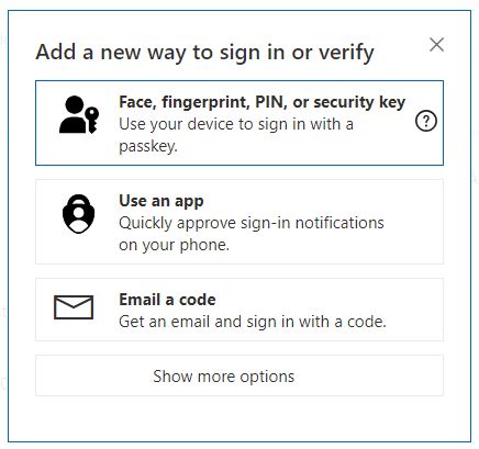 Add a new way to sign in or verify