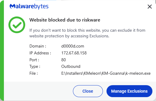 Malwarebytes blocks d0000d.com