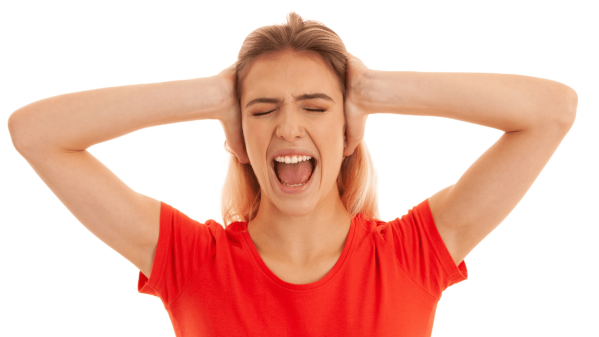 Woman with her hands over her ears