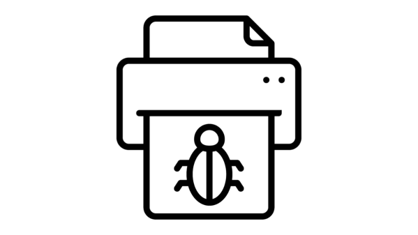 Line drawn image of bug being printed by printer