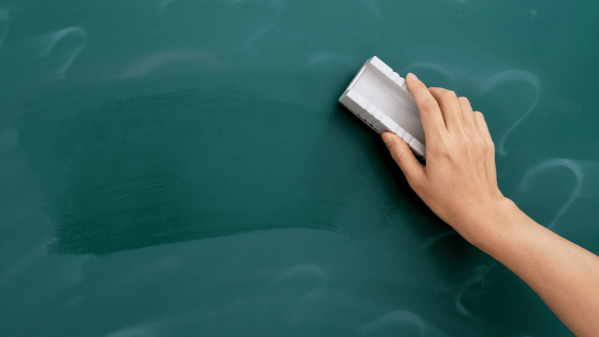 Woman's hand erasing a blackboard
