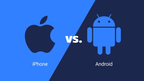 The words "iPhone vs. Android" are written with the respective Apple and Android logos in the background