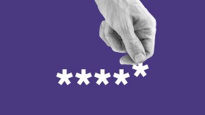 A hand reaches down to grab one asterisk from a written password.