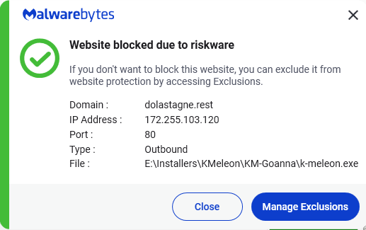 Malwarebytes blocks dolastagne.rest