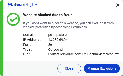 Malwarebytes blocks pc-app.store