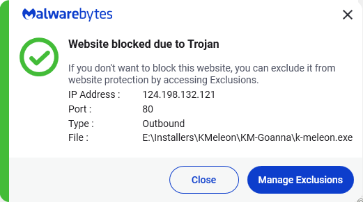 Malwarebytes blocks 124.198.132.121