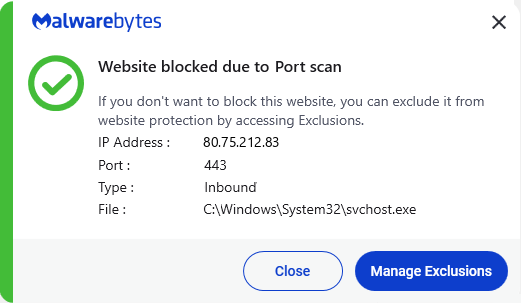 Malwarebytes blocks 80.75.212.83