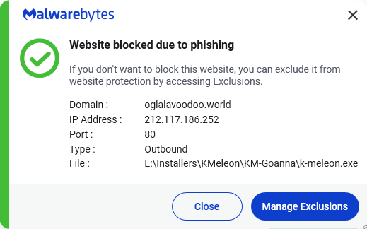 Malwarebytes blocks oglalavoodoo.world