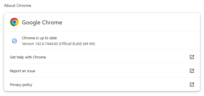 Chrome is up to date screenshot