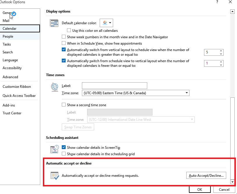 Outlook accept settings