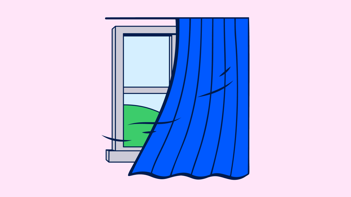 An illustration of a curtain being closed over a window