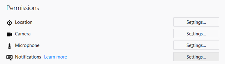 Firefox Notifications settings