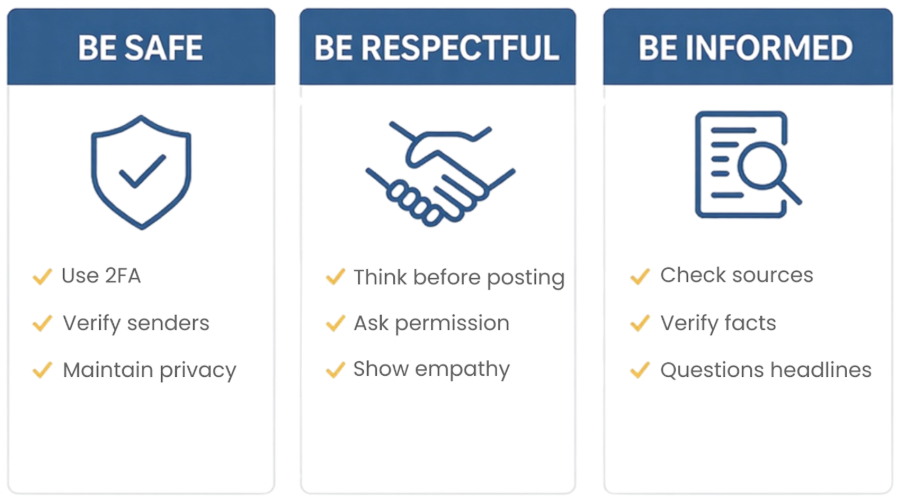 Infografika z Core zasadami obywatelstwa cyfrowego
