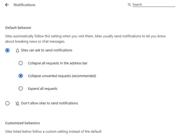 Chrome notifications settings