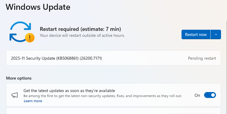 Windows Güncelleme: Şimdi yeniden başlat
