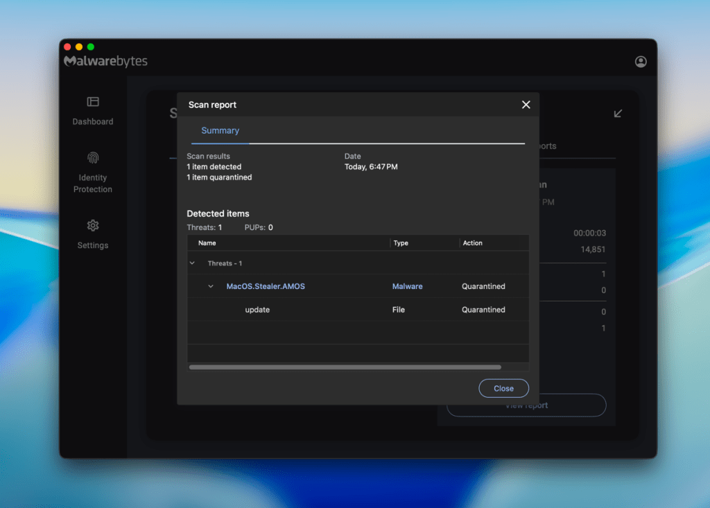 Malwarebytes detects AMOS