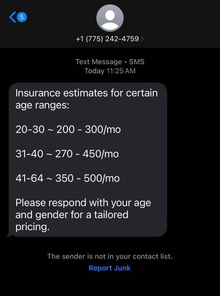 text message insurance scam