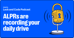 An illustrated padlock is mounted into a microphone stand with sound waves emitting from the device.