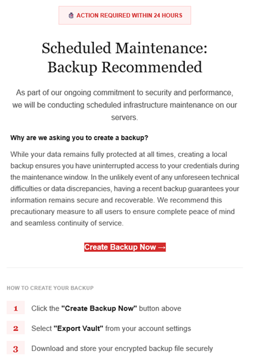 Fake LastPass maintenance emails target users 2 Example phishing email