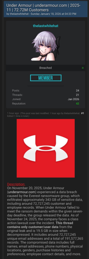 Data made available on the Dark Web