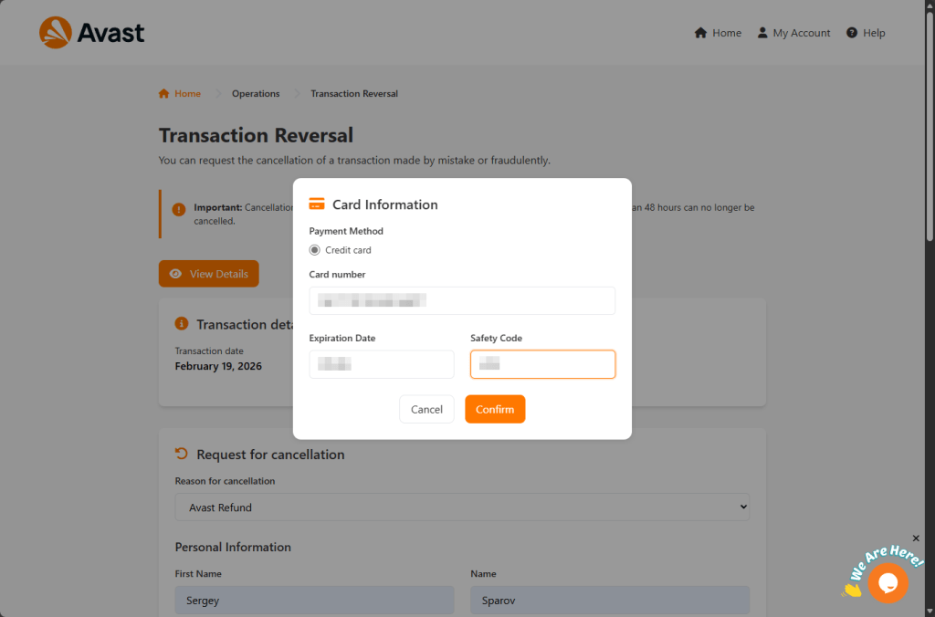 Informações do cartão