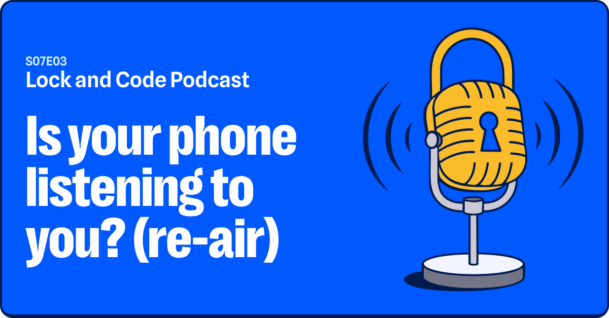 An illustrated padlock is mounted into a microphone stand with sound waves emitting from the device.