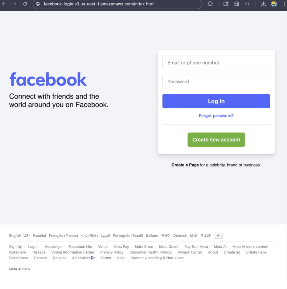 Fake Facebook login screen