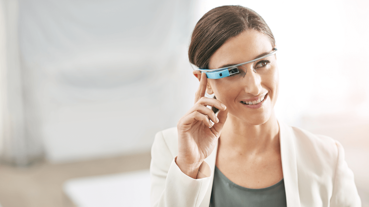 woman wearing smart glasses