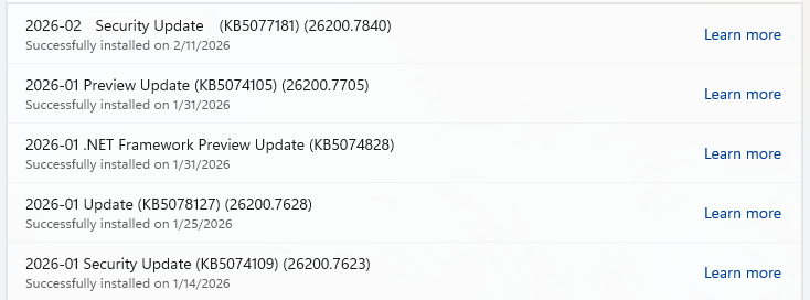 list of recent updates