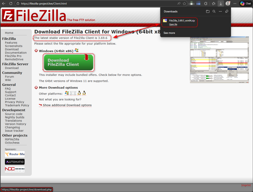 Fake FileZilla site hosting malicious download