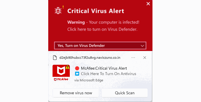 Examples of web push notifications