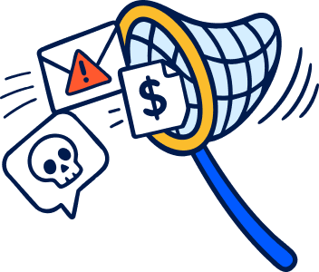 Email, text, and financial scams being caught by a net